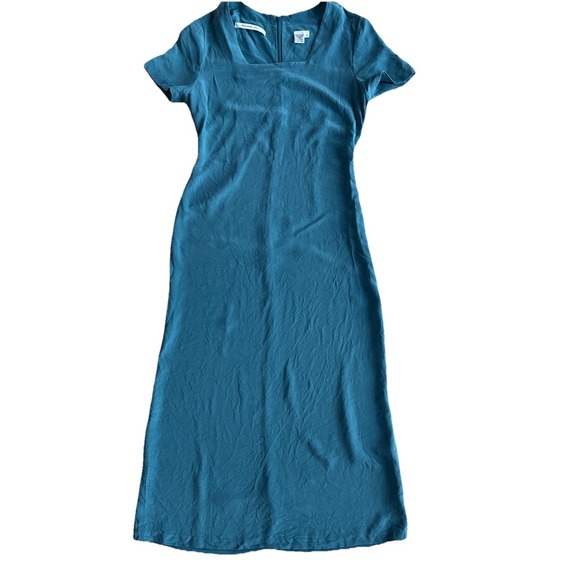 Ballinger Gold 100%Silk Teal Green Dress S Capsule Minimal Old Money Feminine - Picture 1 of 10